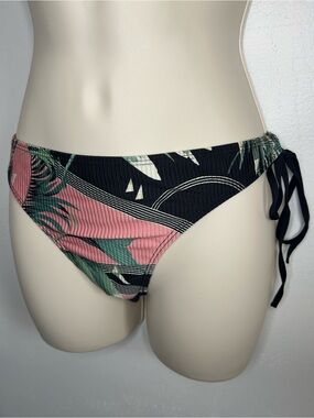 Brazillian Track & Field Harmonia Ribbed Tropical Print Side-Tie Bikini Bottoms